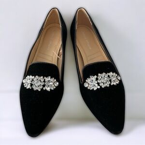 Adrienne Vittadini Black Velvet Palo Embellished Rhinestone Loafers Size 8 New